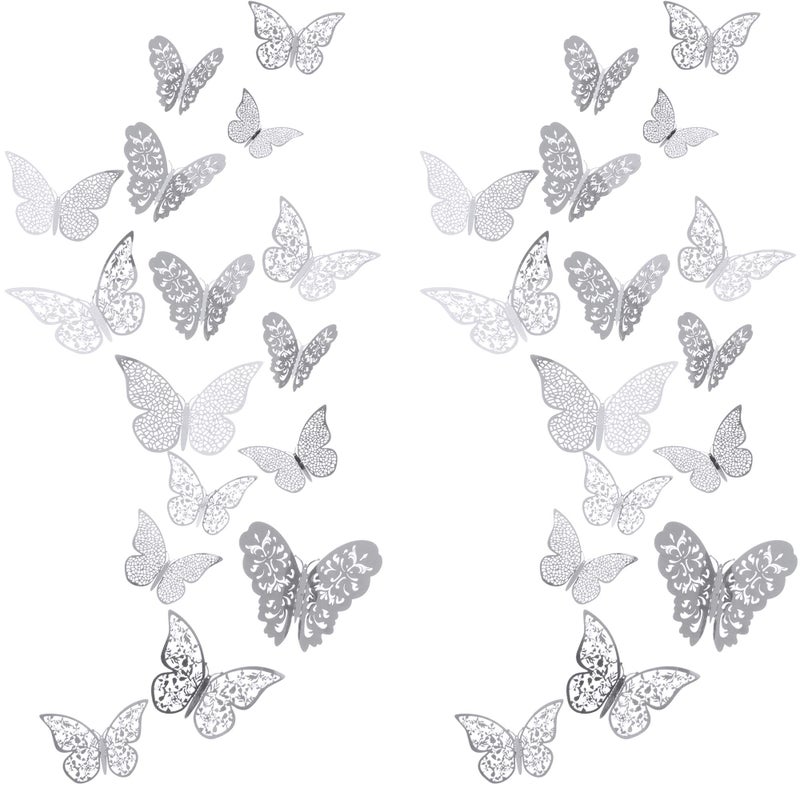 Bememo 72 Pieces 3D Butterfly Wall Decals Sticker Decal Wall Decor Art Decorative Sticker 3 Sizes for Room Home Nursery Classroom Offices Bedroom Bathroom Living Room Decor(Silver) - Image 2